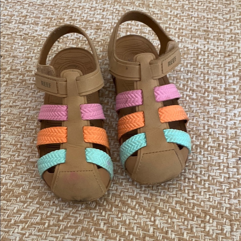 Reef Kids Sandals - Tan with Orange, Pink, and Blue Straps